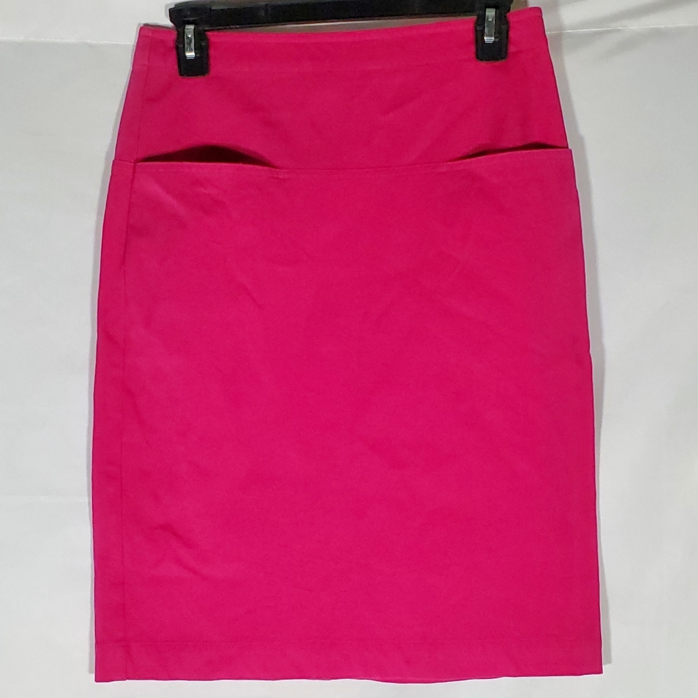 THEORY PINK A-LINE FRONT POCKET REAR ZIP PENCIL MIDI/MAXI SKIRT WOMENS 2